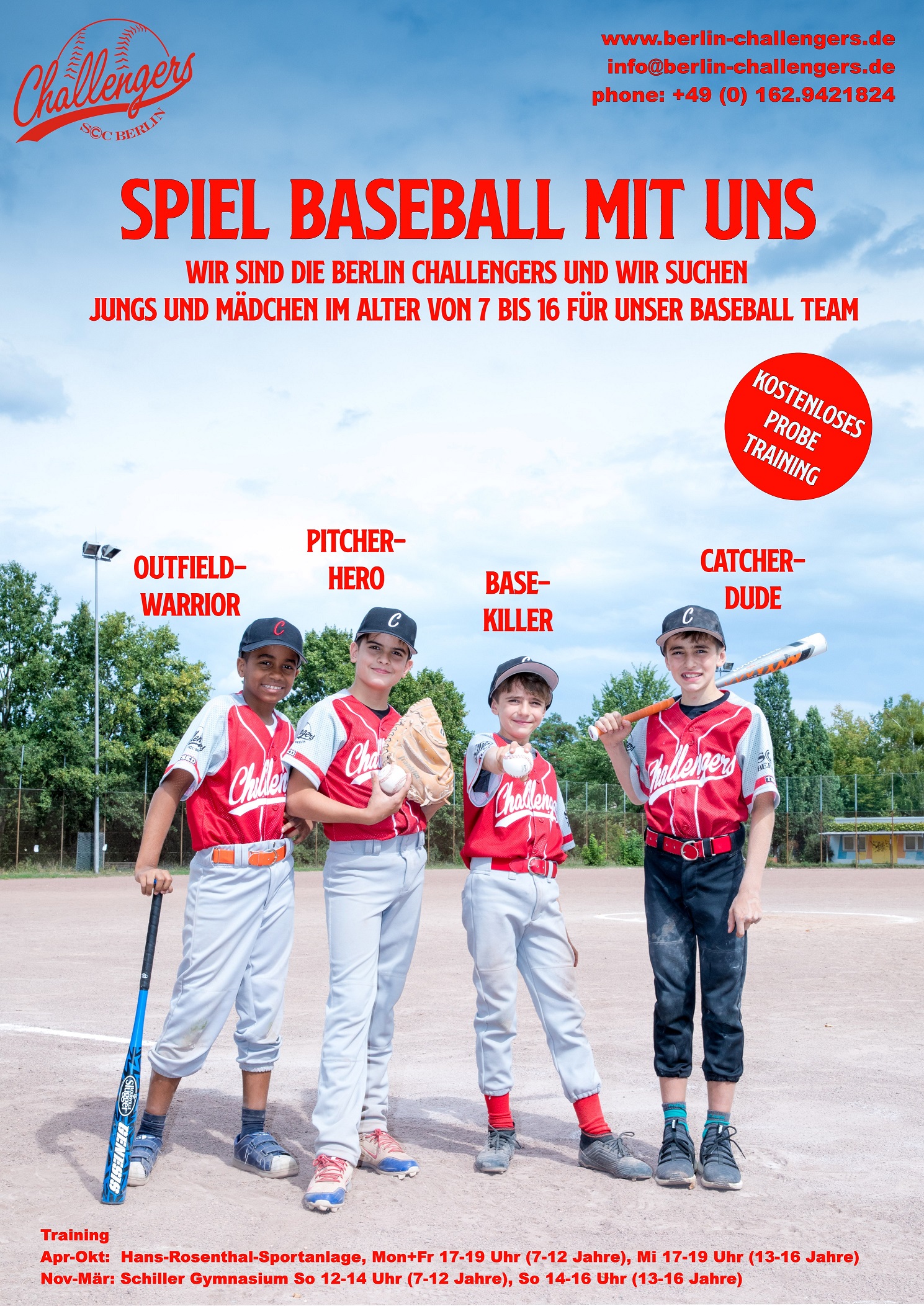 Baseball-Abteilung des SCC sucht Jungen und Mädchen von 8-12 Jahren Baseball-Abteilung des SCC sucht Jungen und Mädchen von 8-12 Jahren