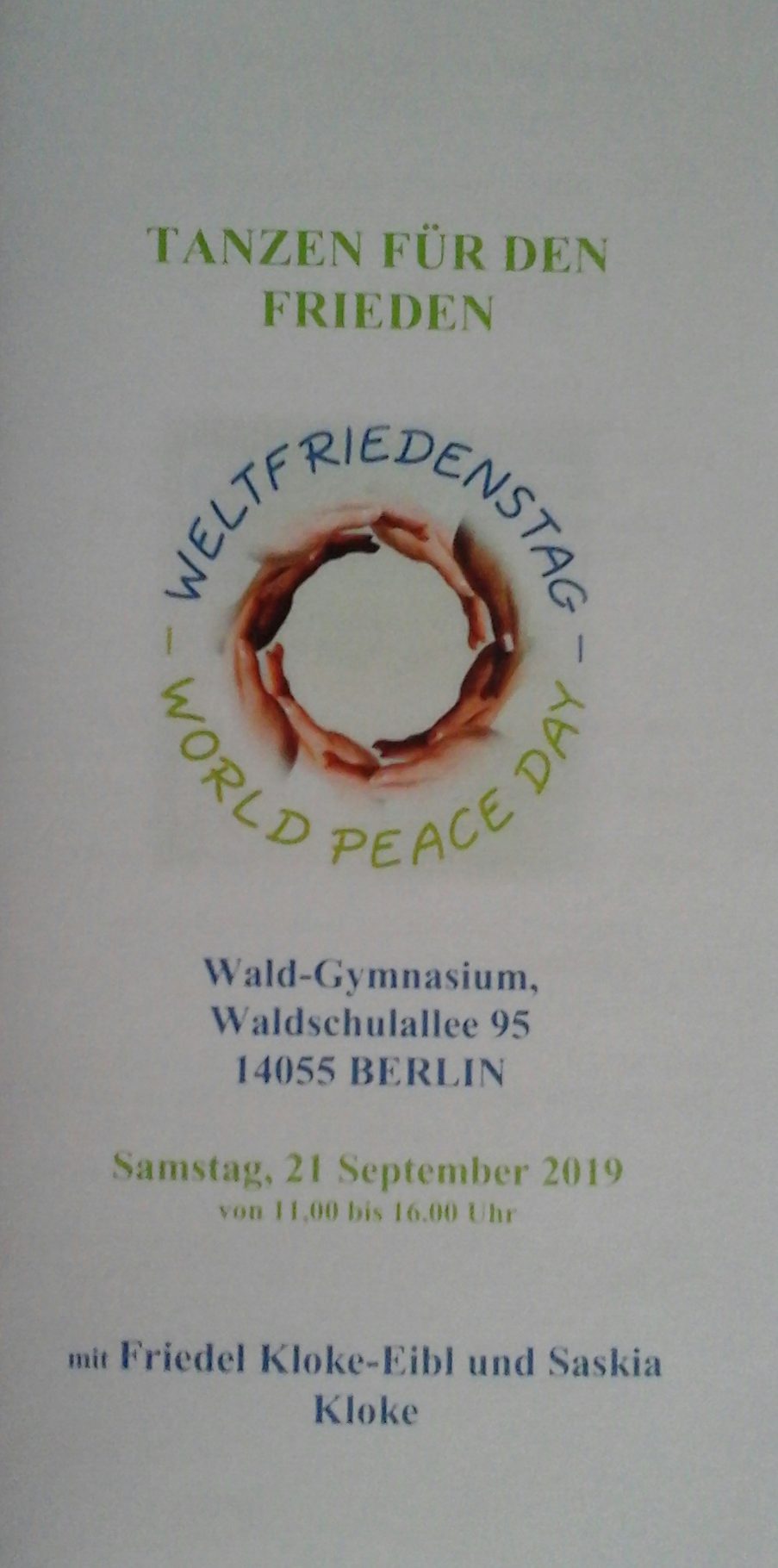 Friedenstänze im Waldgymnasium am 21.9.2019 Friedenstänze im Waldgymnasium am 21.9.2019